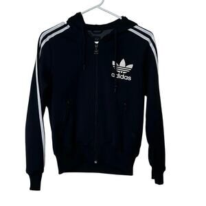 Adidas Y2K Zip Up Hooded Jacket Size M Striped Sleeves Trefoil Logo Black White